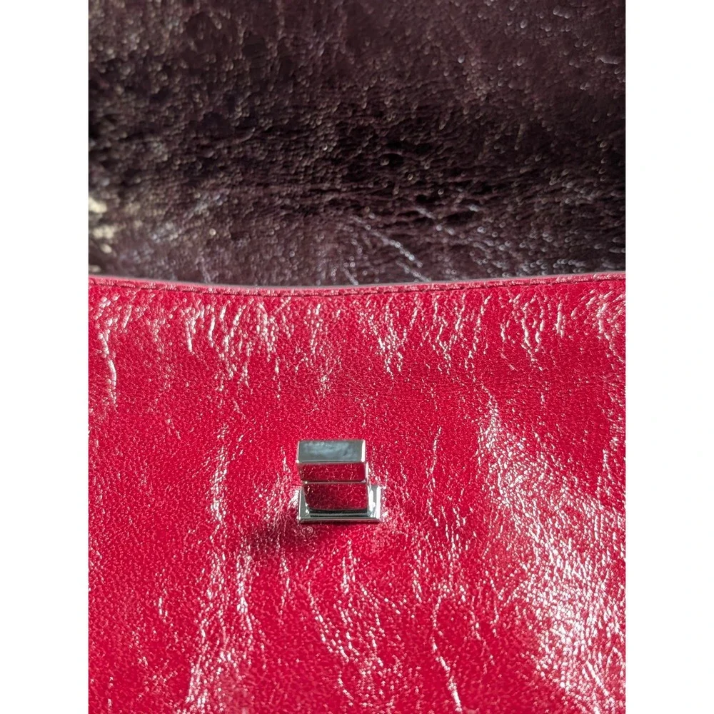 Tory Burch Kira Turnlock Mini Bag Red Crinkled Leather Silver Hardware NWT